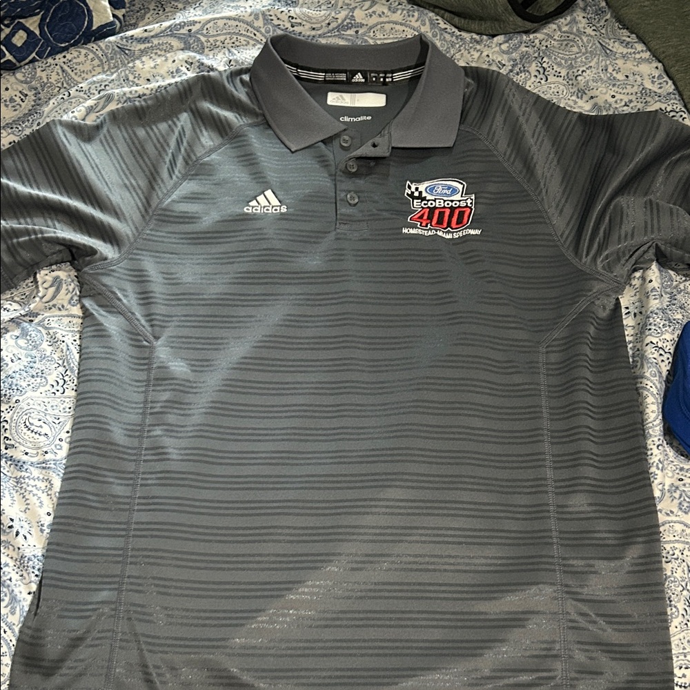 Adidas 2016 Homstead Speedway EcoBoost 400 grey collared shirt